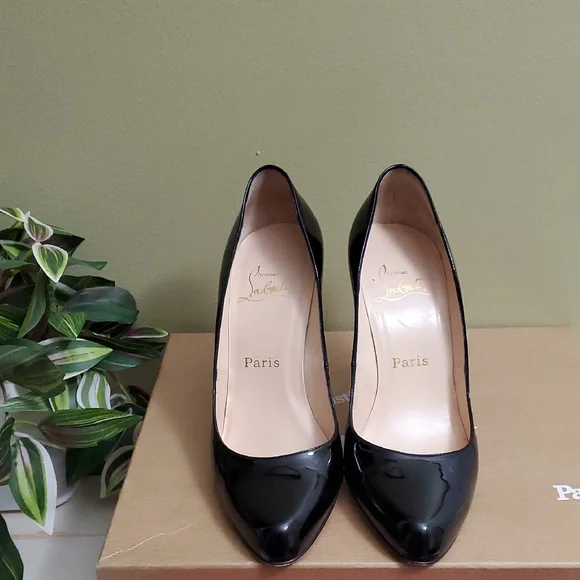 Christian LouboutinTop Street 85 Black Patent Leather Pumps Sz 37 1/2